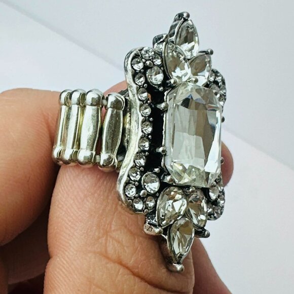 Paparazzi Statement Rhinestone Ring – Silver & Clear Crystal - Picture 3 of 5